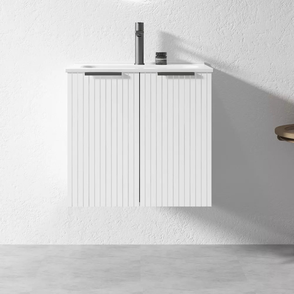 WHITE WALL HUNG VANITY | 600MM | FLUTED | PLYWOOD