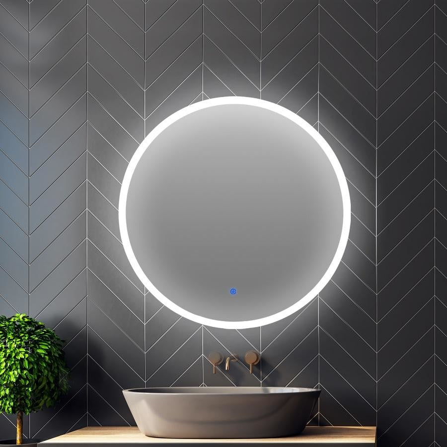 600MM HILTON ROUND LED MIRROR DN| DEMISTER | 3 COLOUR LIGHTS | 15MM EUPHOTIC RIM