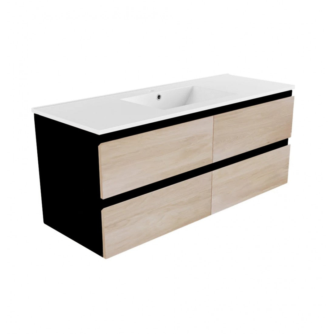 NELSON WALL HUNG VANITY | 1200MM | BLACK & LIGHT OAK | PLYWOOD| SINGLE BASIN