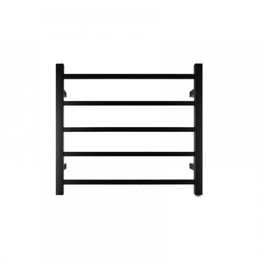 5 BAR SQUARE HEATED TOWEL RAIL - MATTE BLACK 530H*600W*120D