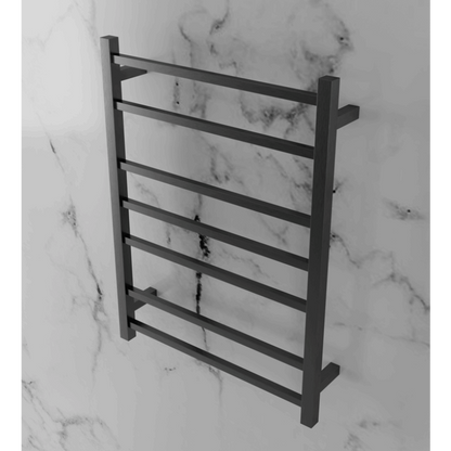 7 BAR SQUARE HEATED TOWEL RAIL DN- BRUSHED GUNMETAL 800H*600W*120D