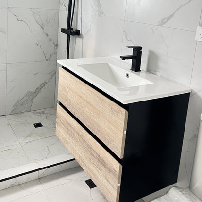 NELSON WALL HUNG VANITY | 900MM | BLACK & LIGHT OAK | PLYWOOD