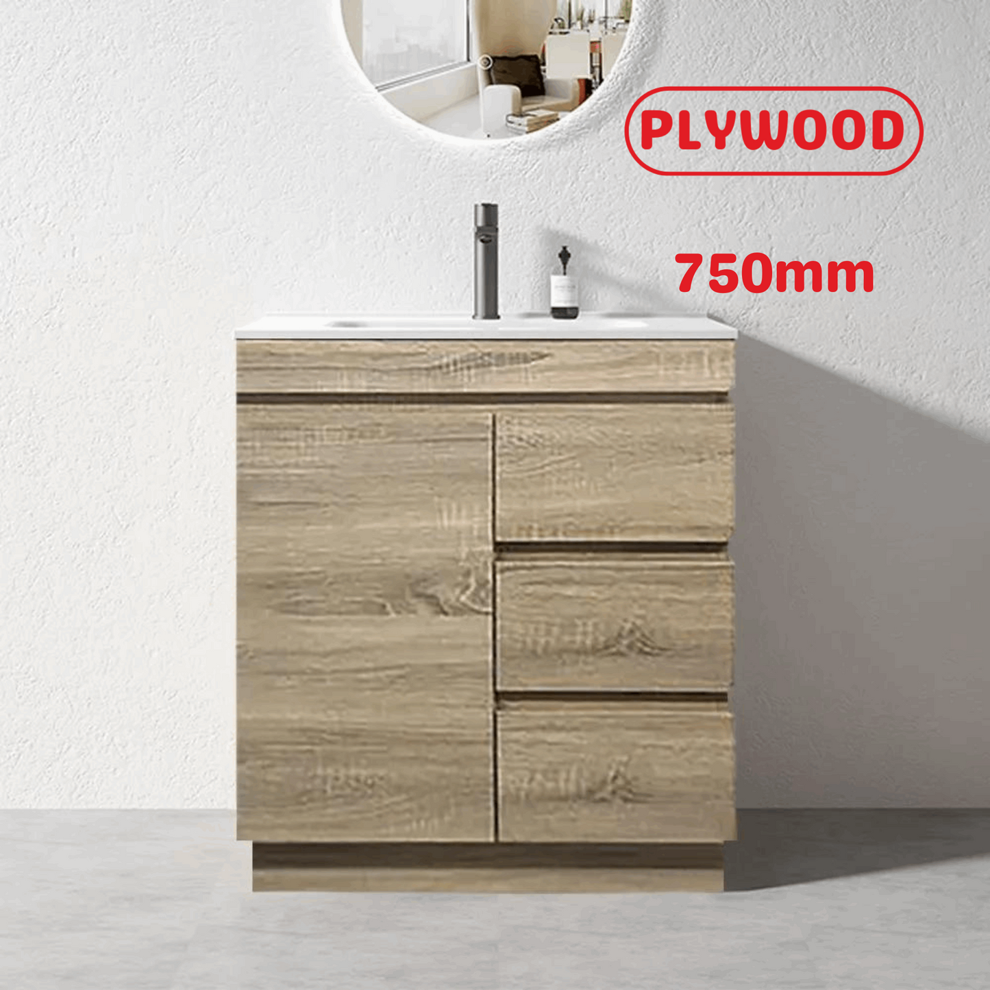 750MM MADRID LIGHT OAK  PLYWOOD FLOORSTANDING VANITY