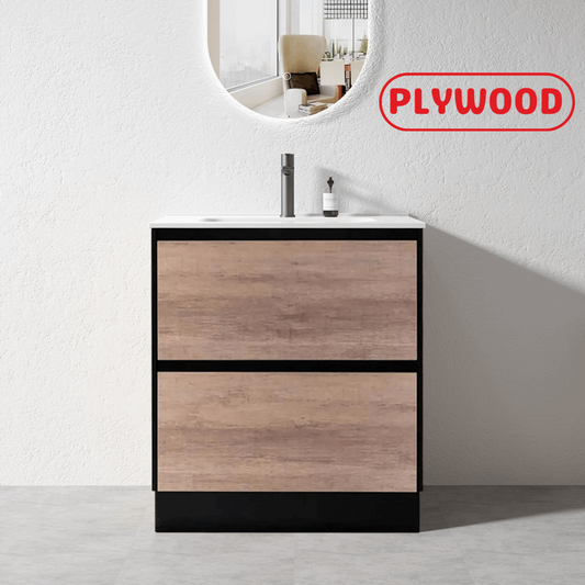 750MM POLO BLACK & LIGHT OAK FREESTANDING VANITY