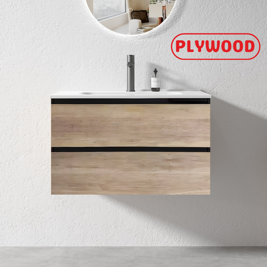 NELSON WALL HUNG VANITY | 750MM | BLACK & LIGHT OAK | PLYWOOD