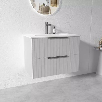 GREY WALL HUNG VANITY | 750MM | FLUTED | PLYWOOD