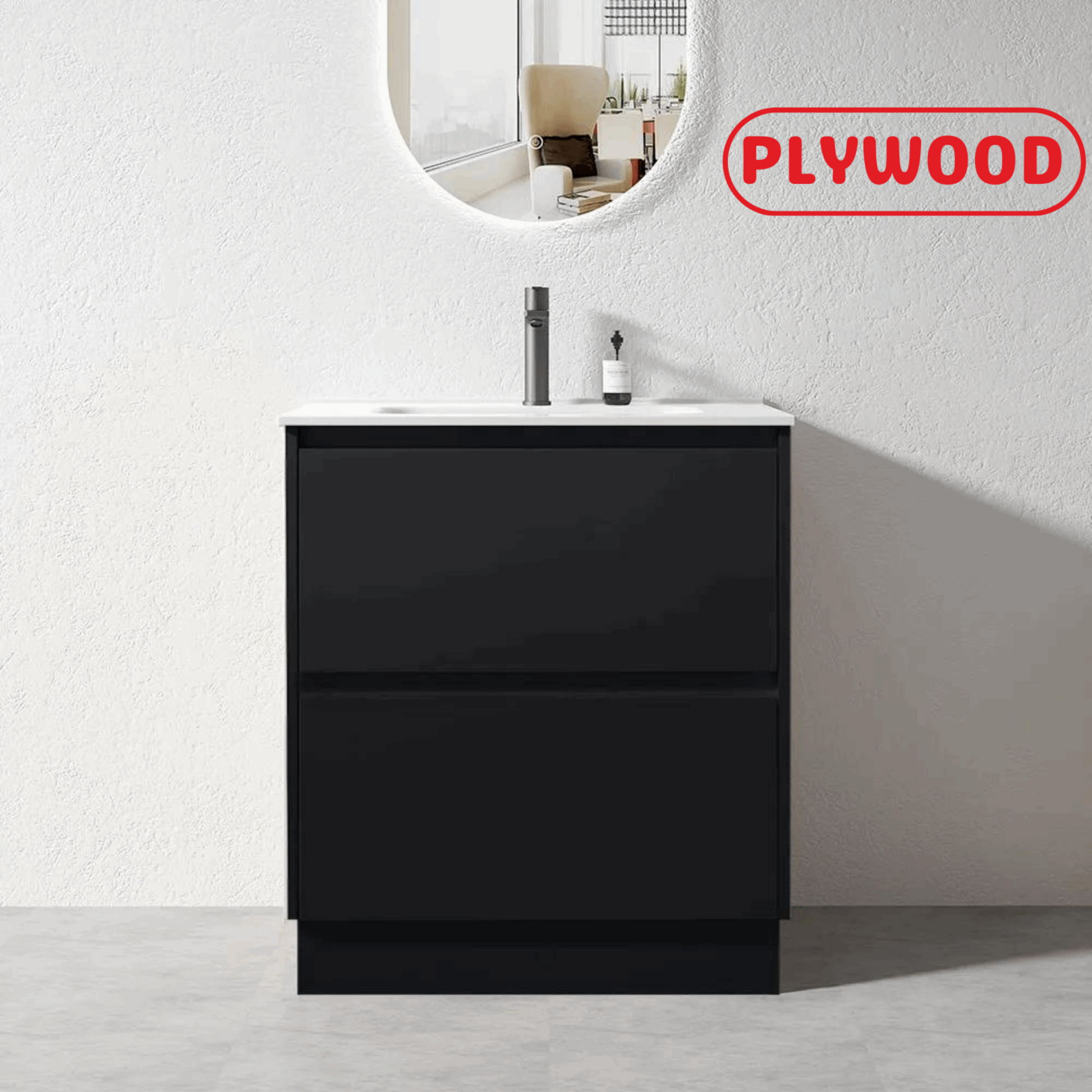 750MM POLO DARK OAK PLYWOOD FLOORSTANDING VANITY WITH CERAMIC TOP