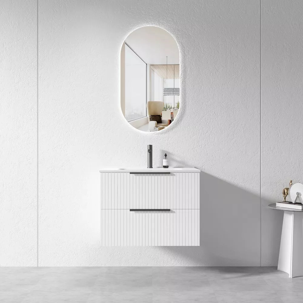 WHITE WALL HUNG VANITY | 750MM | FLUTED | PLYWOOD