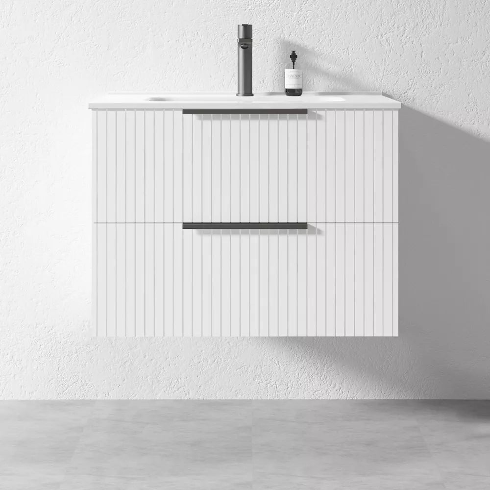 WHITE WALL HUNG VANITY | 750MM | FLUTED | PLYWOOD