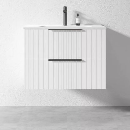 WHITE WALL HUNG VANITY | 750MM | FLUTED | PLYWOOD