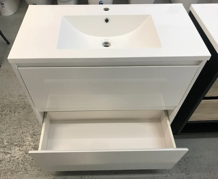 750MM POLO GLOSS WHITE PLYWOOD FREESTANDING VANITY WITH CERAMIC TOP