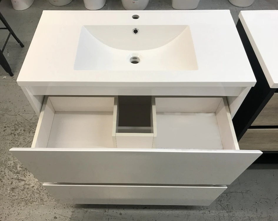 750MM POLO GLOSS WHITE PLYWOOD FREESTANDING VANITY WITH CERAMIC TOP