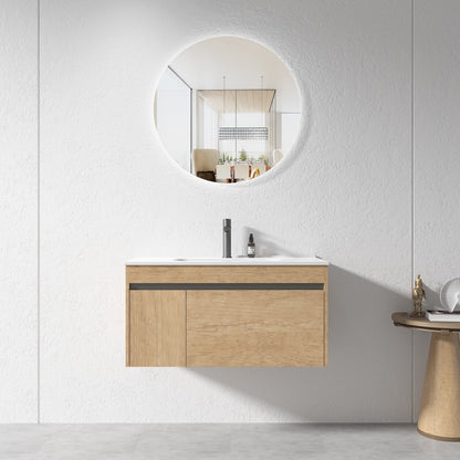 HONEY OAK WALL HUNG VANITY | 900MM | BC13