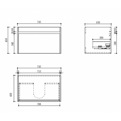 HONEY OAK WALL HUNG VANITY | 750MM | SINGLE DRAWER | BC13