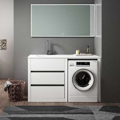 1500MM WHITE PLYWOOD LAUNDRY STATION | STONE BENCHTOP | STAINLESS STEEL SINK