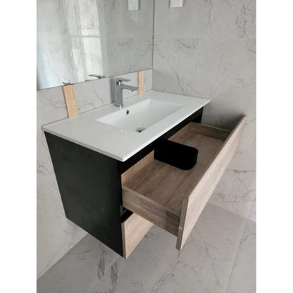 NELSON WALL HUNG VANITY | 900MM | BLACK & LIGHT OAK | PLYWOOD