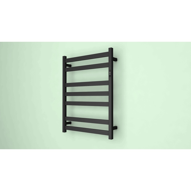 7 FLAT BAR SQUARE HEATED TOWEL RAIL WITH BUILT-IN TIMER DN- MATTE BLACK 800H*600W