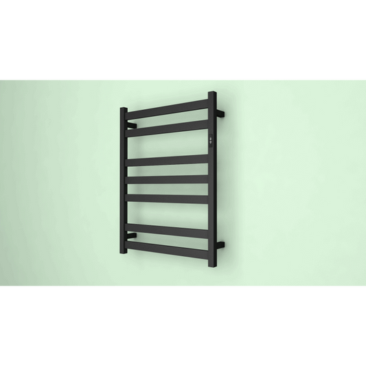 7 FLAT BAR SQUARE HEATED TOWEL RAIL WITH BUILT-IN TIMER DN- MATTE BLACK 800H*600W