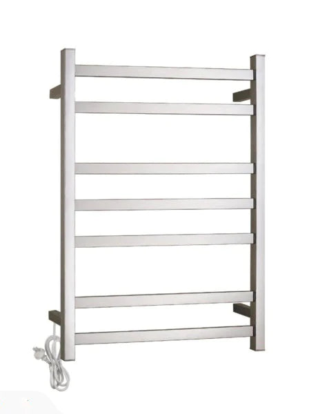 7 BAR SQUARE HEATED TOWEL RAIL 600MM WIDE HTR- CHROME 800H*600W*120D