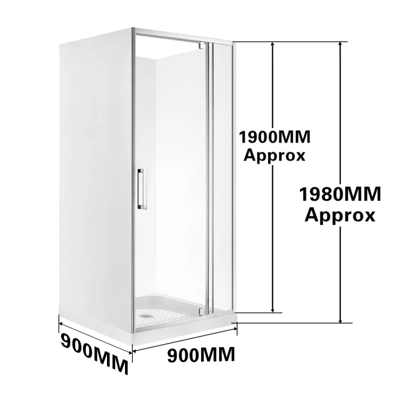 900x900x900MM ALCOVE 3 SIDED SHOWER ENCLOSURE WITH SWING DOOR - CHROME