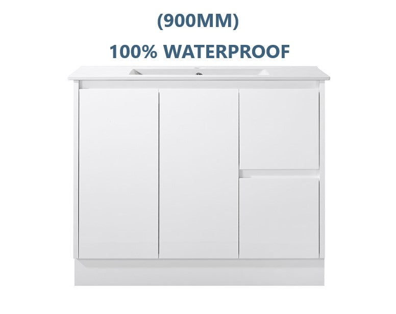 900MM GLOSS WHITE PVC FLOORSTANDING VANITY 100% WATERPROOF