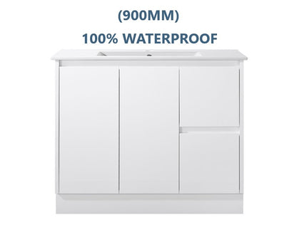 900MM GLOSS WHITE PVC FLOORSTANDING VANITY 100% WATERPROOF