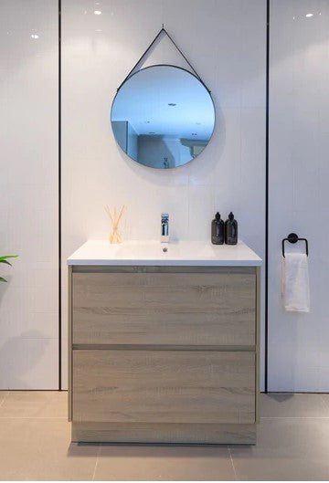 900MM POLO LIGHT OAK PLYWOOD FREESTANDING VANITY WITH CERAMIC TOP