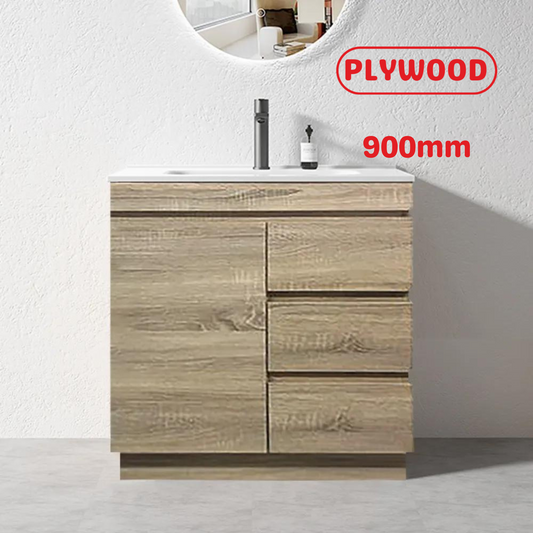 900MM MADRID LIGHT OAK PLYWOOD FLOORSTANDING VANITY