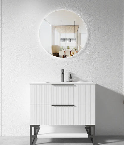 900MM FLUTED WHITE FLOORSTANDING PLYWOOD VANITY