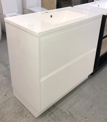 1000MM POLO GLOSS WHITE PLYWOOD FREESTANDING VANITY WITH CERAMIC TOP