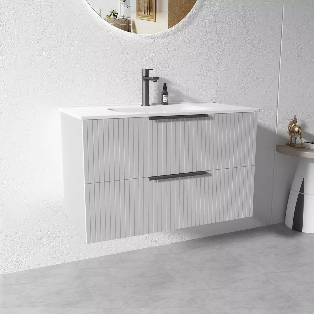 GREY WALL HUNG VANITY | 900MM | FLUTED | PLYWOOD