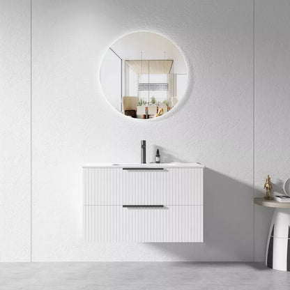 WHITE WALL HUNG VANITY | 900MM | FLUTED | PLYWOOD