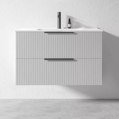 GREY WALL HUNG VANITY | 900MM | FLUTED | PLYWOOD