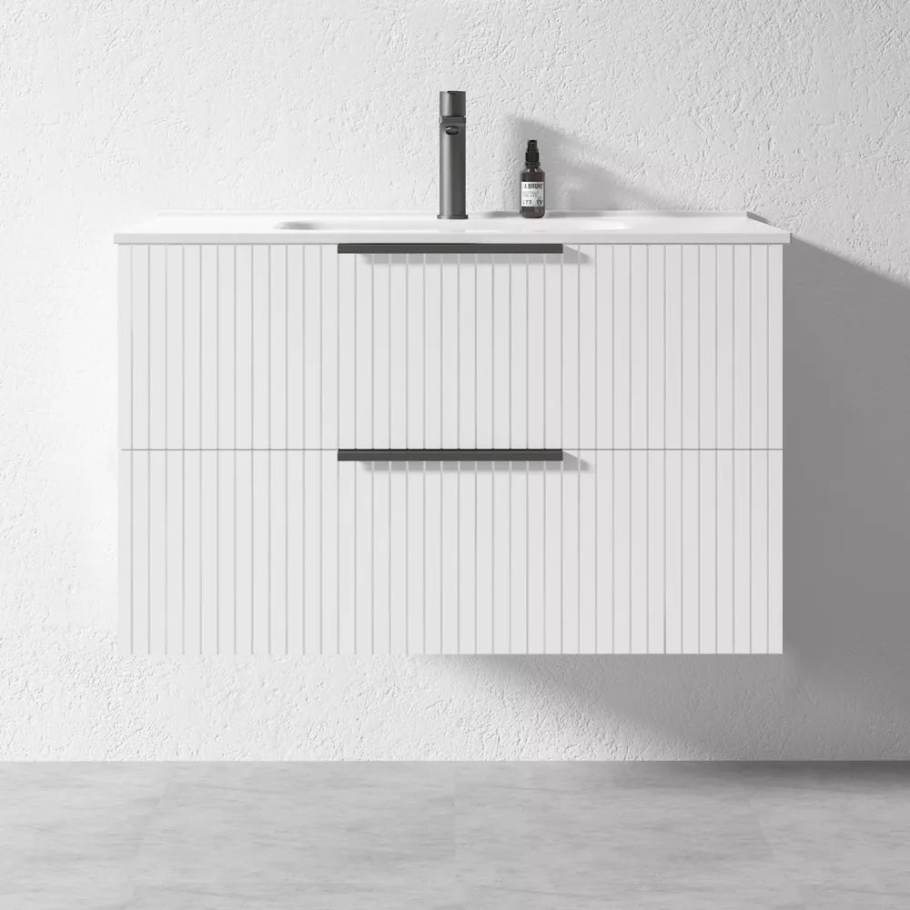 WHITE WALL HUNG VANITY | 900MM | FLUTED | PLYWOOD