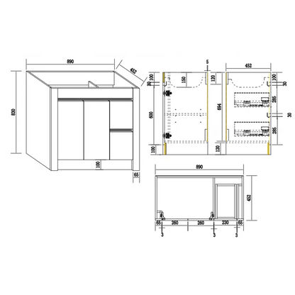 900MM BC7 PLYWOOD FLOOR STANDING VANITY