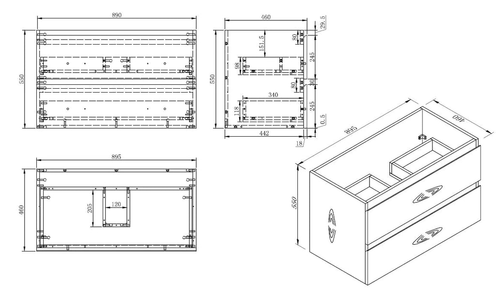 NELSON WALL HUNG VANITY | 900MM | LIGHT OAK | PLYWOOD