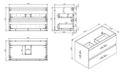 NELSON WALL HUNG VANITY | 900MM | BLACK & LIGHT OAK | PLYWOOD