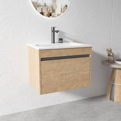 HONEY OAK WALL HUNG VANITY | 600MM | SINGLE DRAWER | BC13