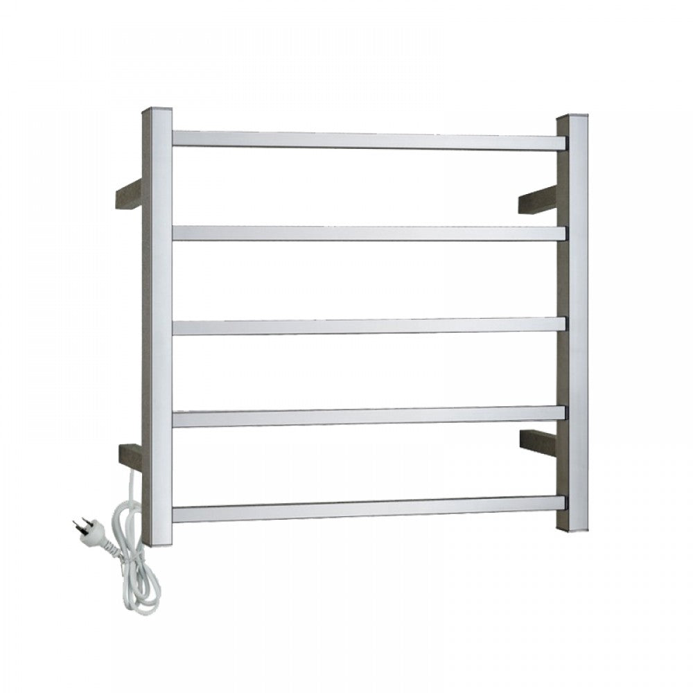 5 BAR SQUARE HEATED TOWEL RAIL - CHROME 530H*600W*120D