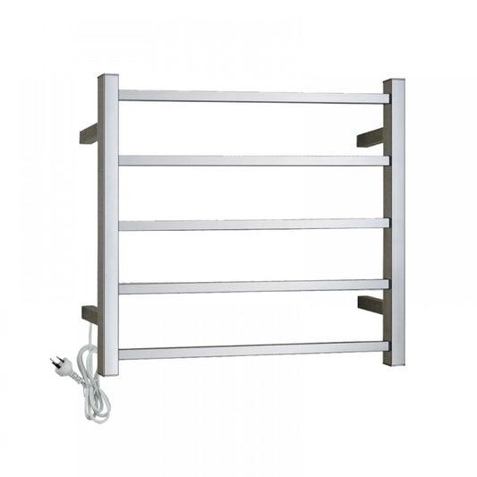 5 BAR SQUARE HEATED TOWEL RAIL - CHROME 530H*600W*120D