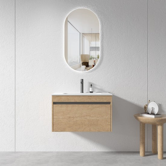 HONEY OAK WALL HUNG VANITY | 750MM | SINGLE DRAWER | BC13