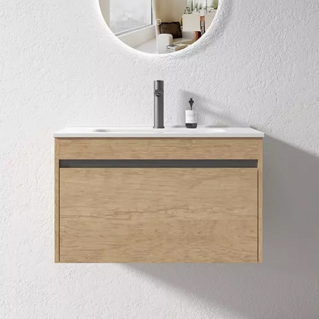 HONEY OAK WALL HUNG VANITY | 750MM | SINGLE DRAWER | BC13