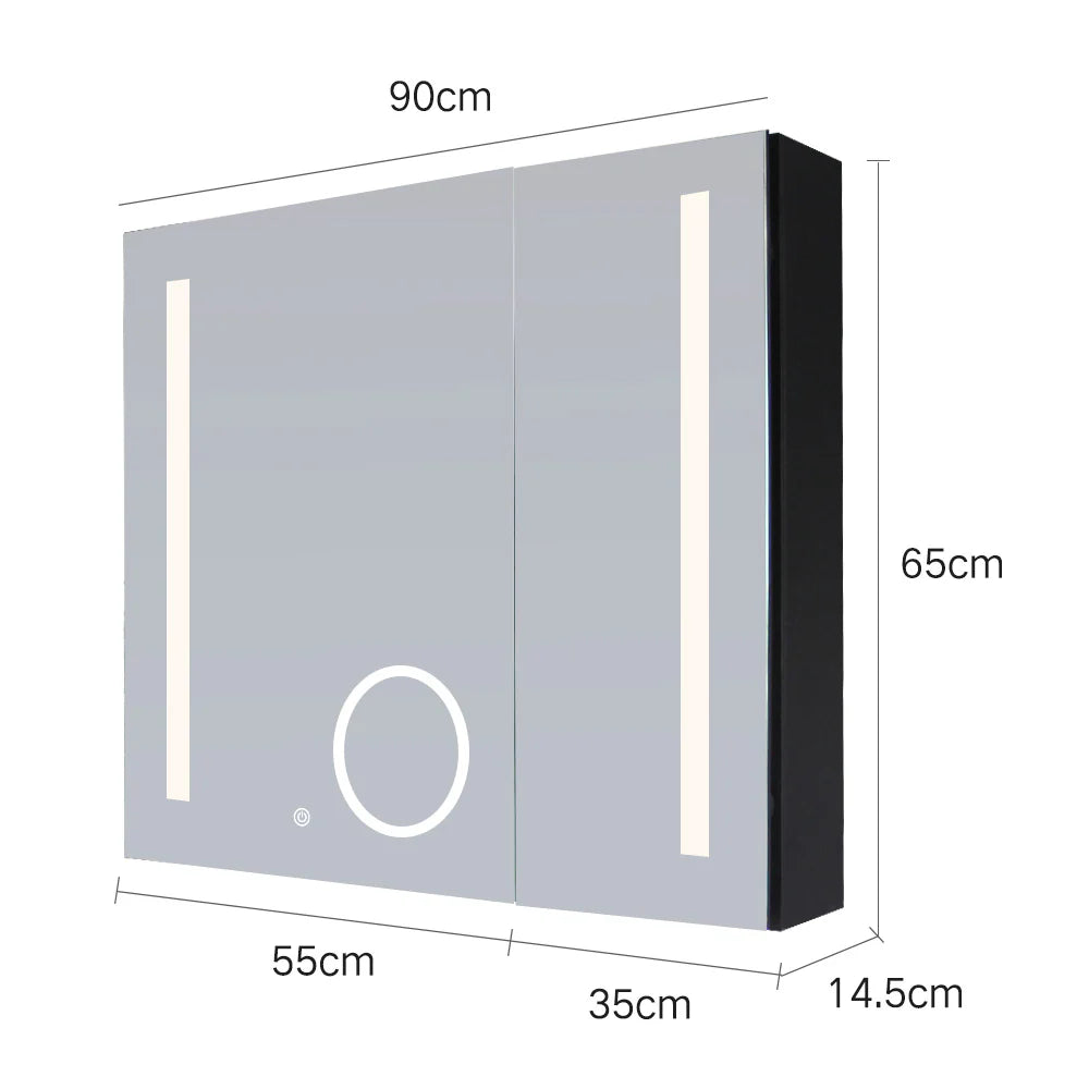 LED MIRROR CABINET | 900MM  | BUILT IN DEFOGGER | MAGNIFYING MIRROR | 3 COLOUR LIGHTS