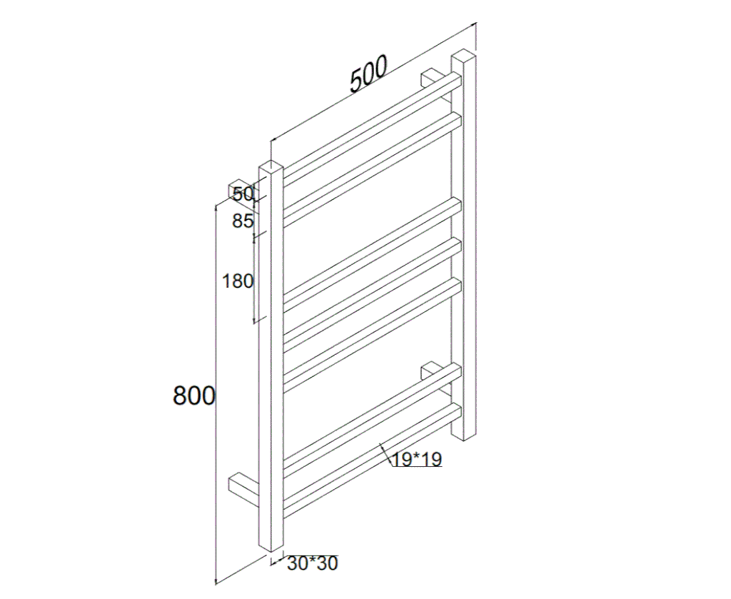 7 BAR SQUARE HEATED TOWEL RAIL HTR- BRUSHED BRASS 800H*500W*110D