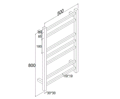 7 BAR SQUARE HEATED TOWEL RAIL HTR- BRUSHED BRASS 800H*500W*110D