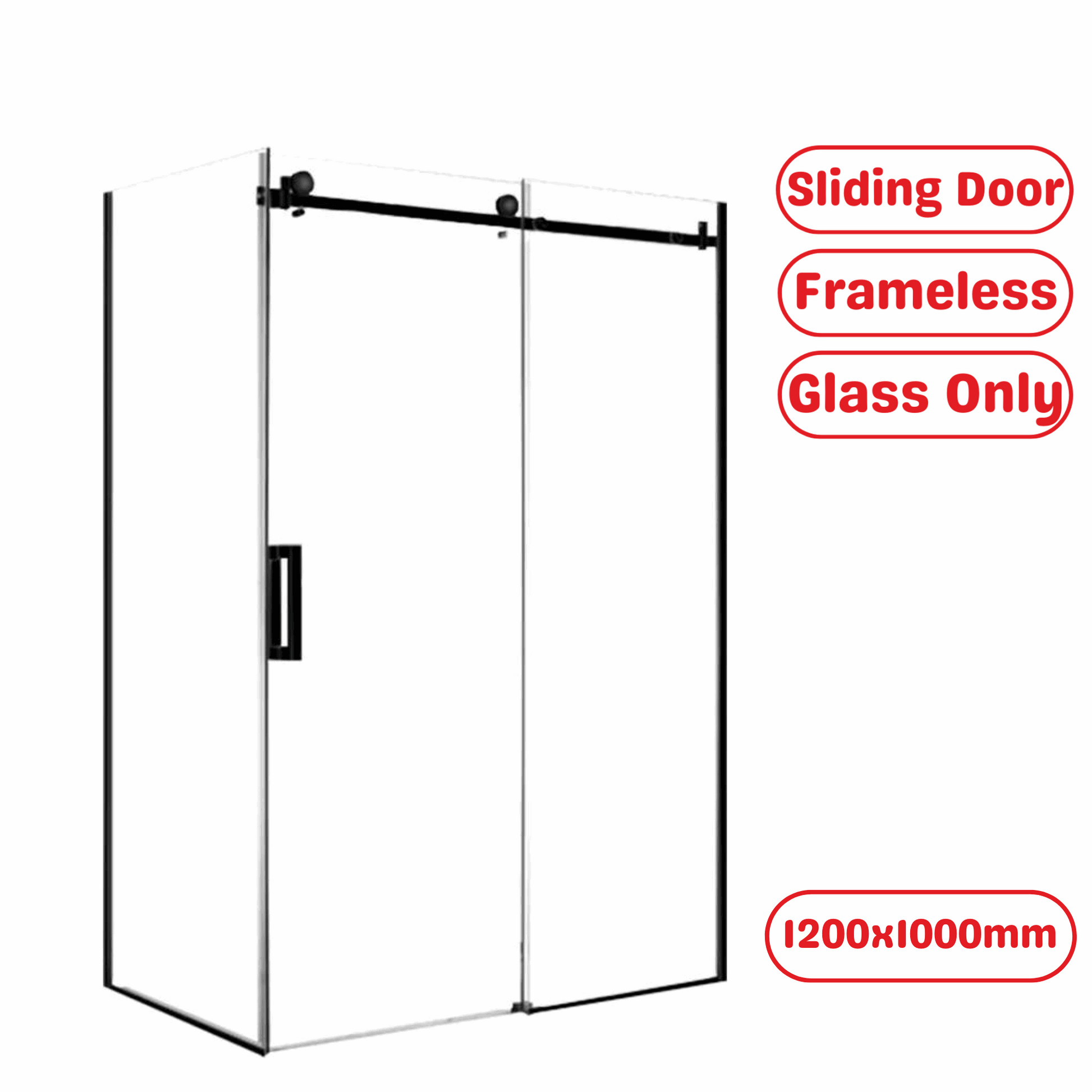 1200X1000MM BLACK FRAMELESS SLIDING DOOR SHOWER ENCLOSURE