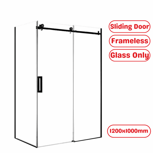 1200X1000MM BLACK FRAMELESS SLIDING DOOR SHOWER ENCLOSURE