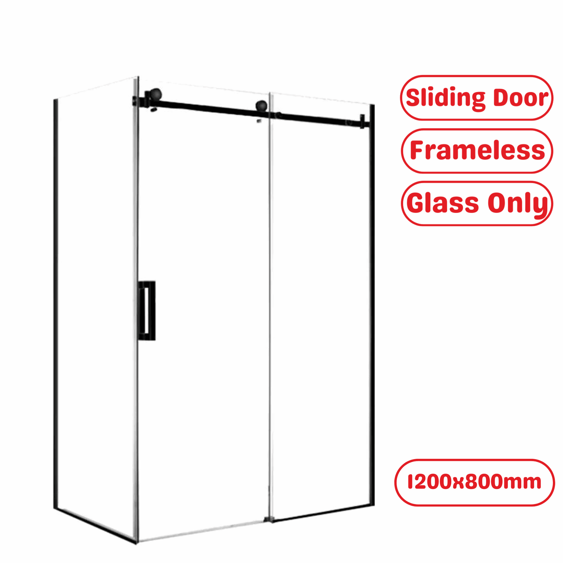 1200X800MM BLACK FRAMELESS RECTANGLE SHOWER GLASS ENCLOSURE