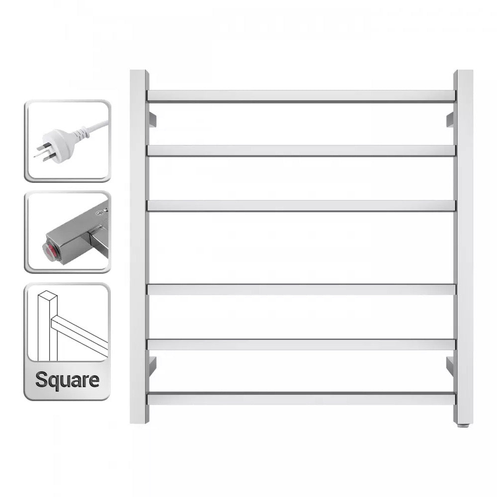 6 BAR SQUARE HEATED TOWEL RAIL - CHROME 674H*620W*120D