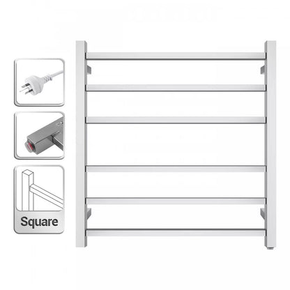 6 BAR SQUARE HEATED TOWEL RAIL - CHROME 674H*620W*120D